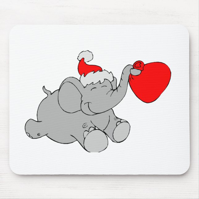 Christmas Elephant Heart Mouse Mat (Front)