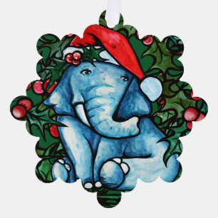 Christmas Elephant Holly  Tree Decoration Card