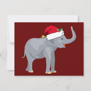 Christmas Elephant in Cute Santa Claus Hat Red Holiday Card