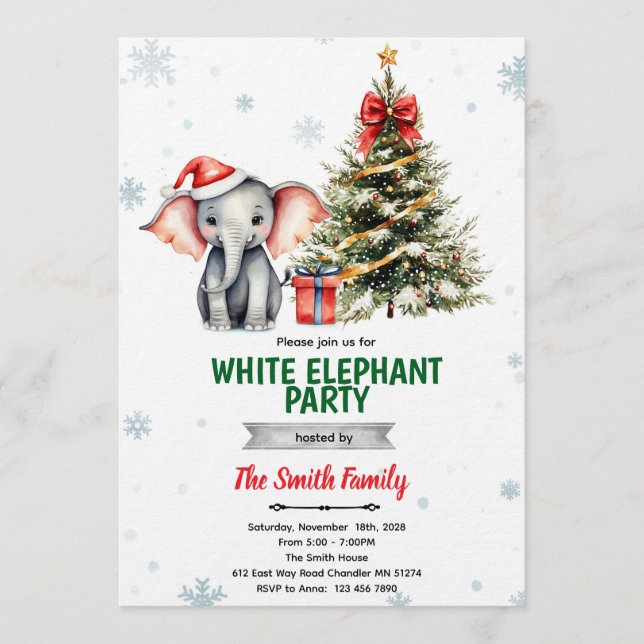  Christmas Elephant Party Invitation (Front)
