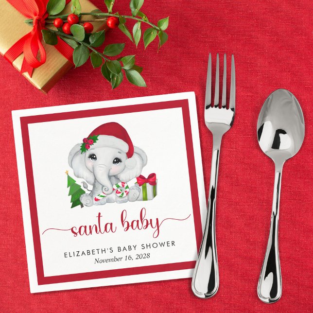 Christmas Elephant Santa Baby Girl Shower Napkin (Creator Uploaded)