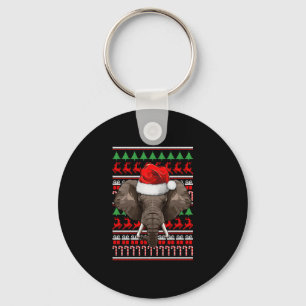 Christmas Elephant Santa Hat Cute Animal Ugly Xmas Key Ring