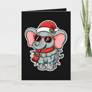 Christmas Elephant Santa Hat Sunglasses Lights Card