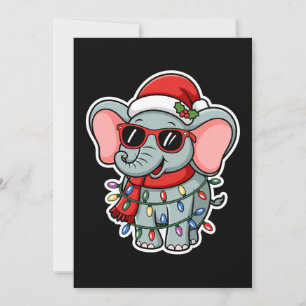 Christmas Elephant Santa Hat Sunglasses Lights Invitation