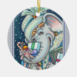 CHRISTMAS ELEPHANT, TRUNKFUL OF GIFTS & GOOD CHEER CERAMIC TREE DECORATION