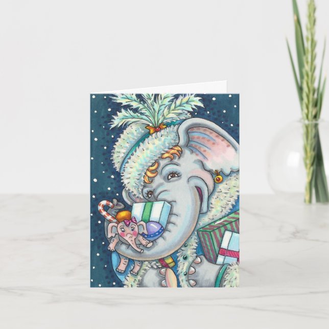 CHRISTMAS ELEPHANT, TRUNKFUL OF GIFTS & GOOD CHEER HOLIDAY CARD (Front)