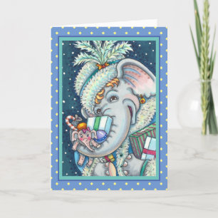 CHRISTMAS ELEPHANT, TRUNKFUL OF GIFTS & GOOD CHEER HOLIDAY CARD