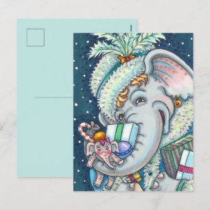 CHRISTMAS ELEPHANT, TRUNKFUL OF GIFTS & GOOD CHEER HOLIDAY POSTCARD
