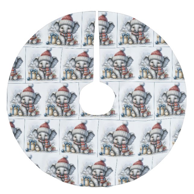 Christmas Elephant With Gifts Brushed Polyester Tree Skirt (Front)