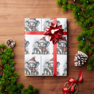 Christmas Elephant With Gifts Wrapping Paper