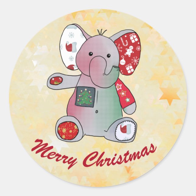 Christmas elephant with gold classic round sticker (Front)