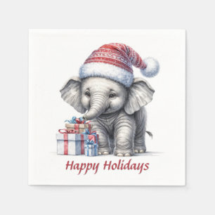 Christmas Elephant With Holiday Gifts Napkin
