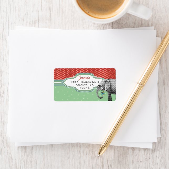 Christmas Elephant Zig Zag Pattern Return Address Label (Insitu)
