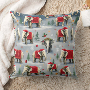 Christmas Elephants in Santa Hats Gentle Grandeur Cushion