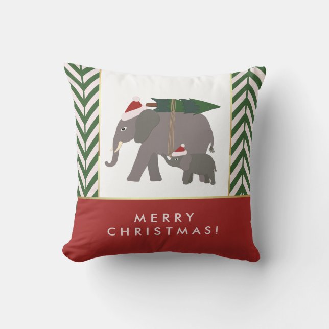 Christmas Elephants with Hats, Tree, and Chevron Cushion (Front)