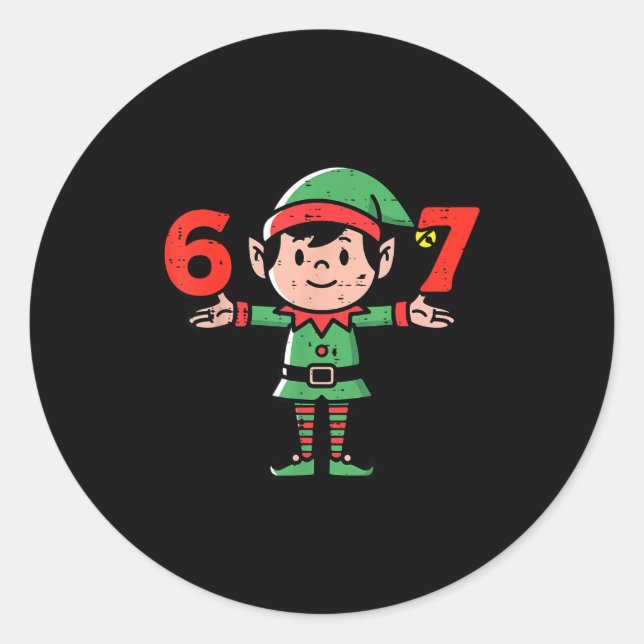 Christmas Elf 67 Cute Xmas 6 7 Meme Gen Alpha Boys Classic Round Sticker (Front)