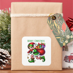 Christmas elf add message  Merry Christmas Square Sticker