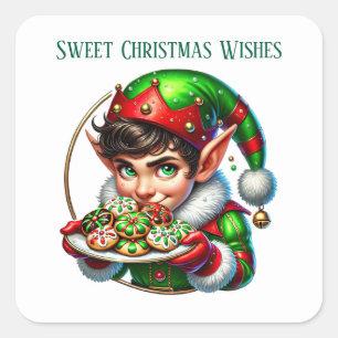 Christmas elf add message Sweet Christmas Wishes Square Sticker