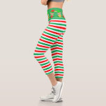Christmas elf and green, red, white striped capri leggings<br><div class="desc">Modern,  cute Christmas elf on gree,  red and white striped Leggings.</div>