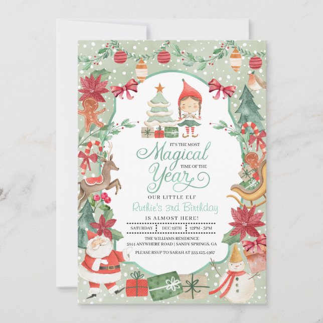 Christmas Elf Birthday Invitation (Front)