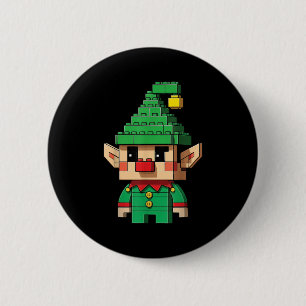 Christmas Elf Block Building Builder Brick Master  6 Cm Round Badge