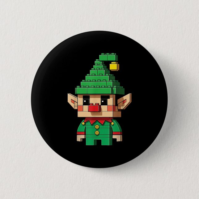 Christmas Elf Block Building Builder Brick Master  6 Cm Round Badge (Front)