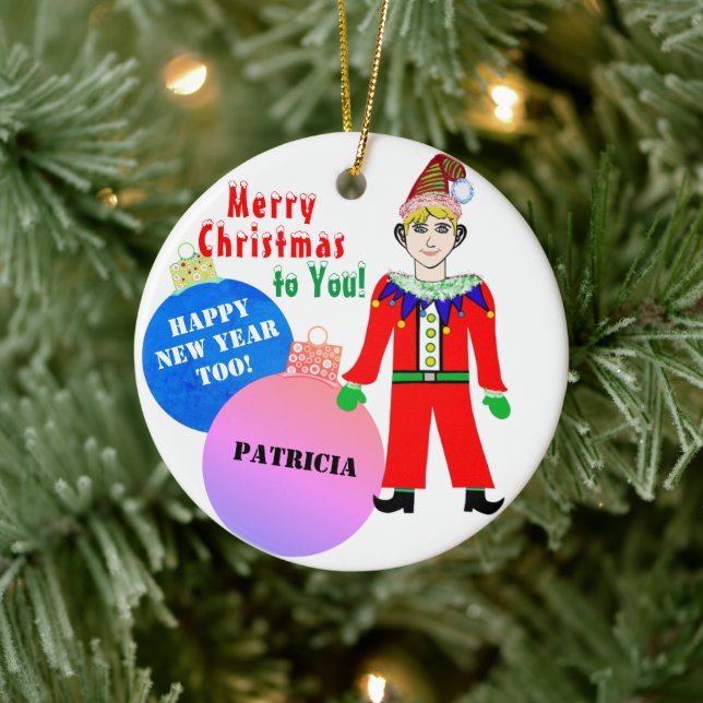 Christmas Elf Blue Pink Ornament Balls Name (Tree)