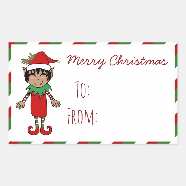 Christmas Elf Boy Merry Christmas Gift Rectangular Sticker (Front)