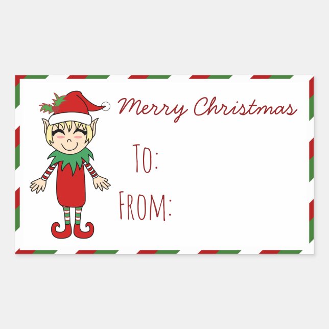 Christmas Elf Boy Merry Christmas Gift Rectangular Sticker (Front)