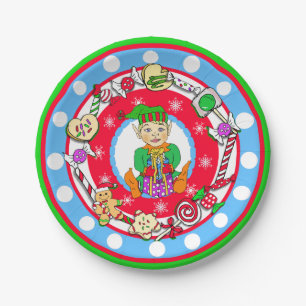 Christmas Elf Boy Whimsical Candy Polka Dot Paper Plate