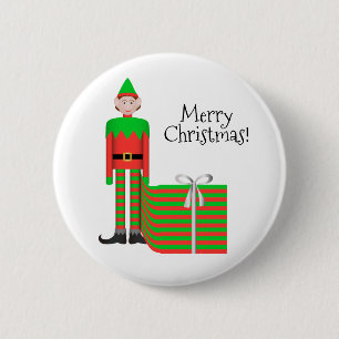 Christmas Elf Button - Striped Gift Package