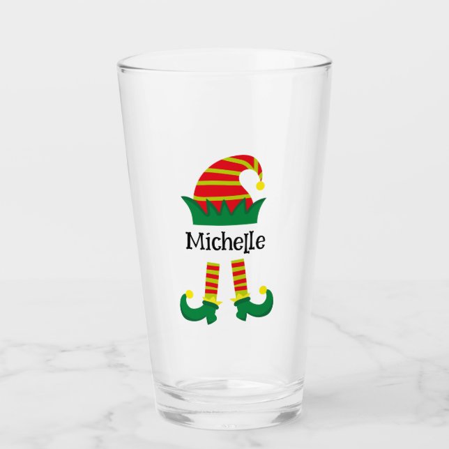 Christmas Elf Cartoon Personalised  Glass (Front)