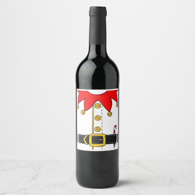 Christmas Elf Costume Funny Xmas Holiday T-Shirt Wine Label (Front)