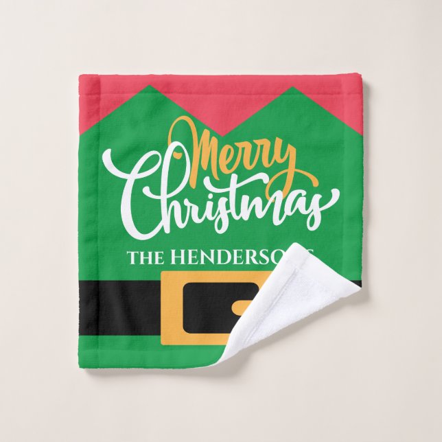 Christmas Elf Costume Personalised Family Name Wash Cloth (Wash Cloth)