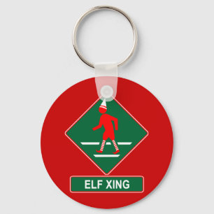Christmas Elf Crossing Key Ring