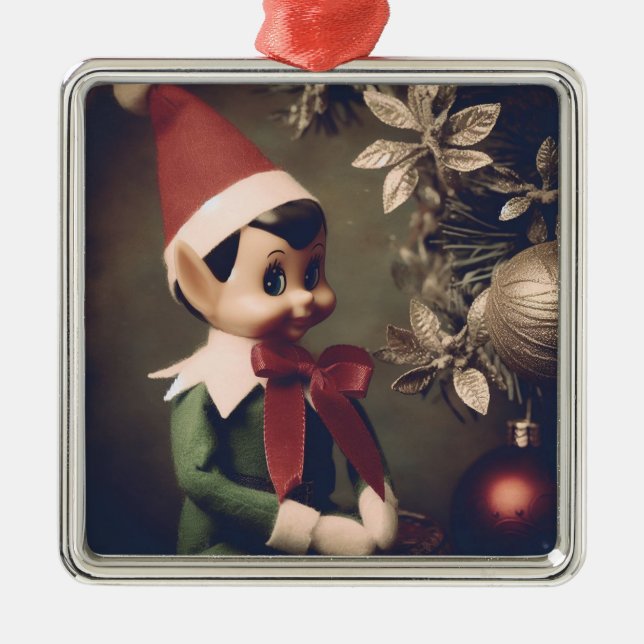 Christmas Elf Cute Holiday Metal Tree Decoration (Front)