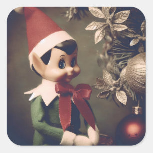 Christmas Elf Cute Holiday Square Sticker