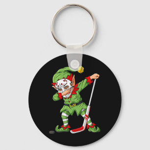 Christmas Elf Dabbing Ice Hockey Player Boys Kids  Key Ring