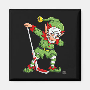 Christmas Elf Dabbing Ice Hockey Player Boys Kids Magnet