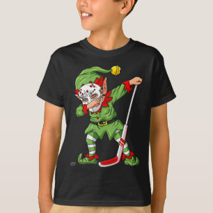 Christmas Elf Dabbing Ice Hockey Player Boys Kids  T-Shirt