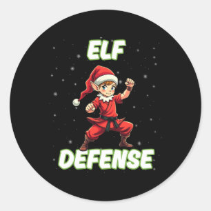 Christmas Elf Defence Funny Martial Arts Karate Ki Classic Round Sticker