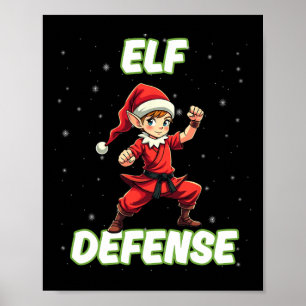 Christmas Elf Defence Funny Martial Arts Karate Ki Poster