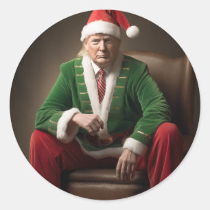 Christmas Elf Donald Trump Classic Round Sticker
