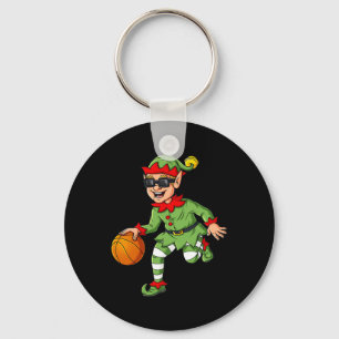 Christmas Elf Dribbling A Basketball Fun Boys Kids Key Ring