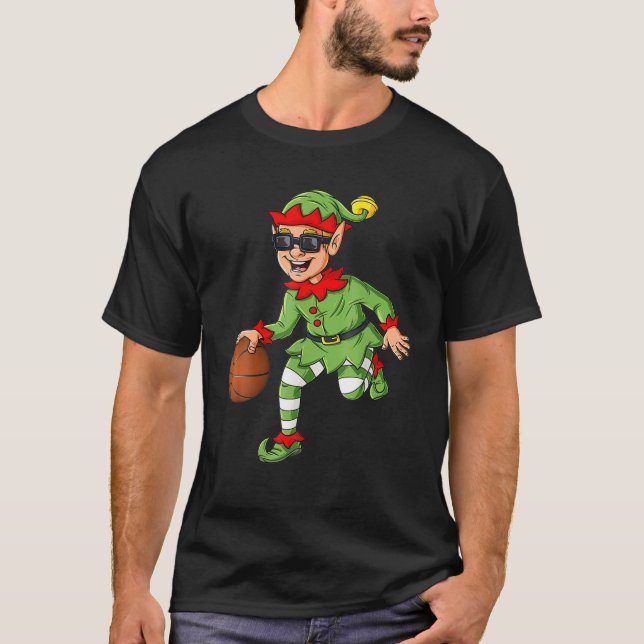 Christmas Elf Dribbling A Basketball Funny Boys Ki T-Shirt (Front)