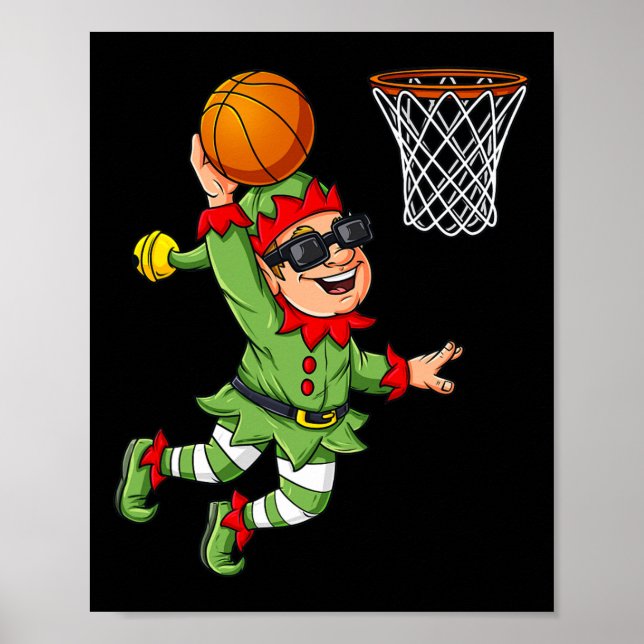 Christmas Elf Dunking A Basketball Fun Boys Kids X Poster (Front)