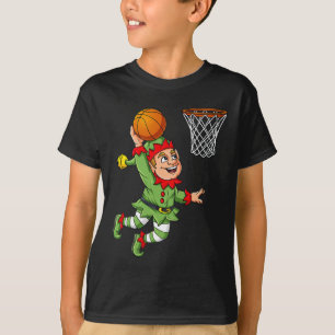 Christmas Elf Dunking A Basketball Fun Boys Kids X T-Shirt