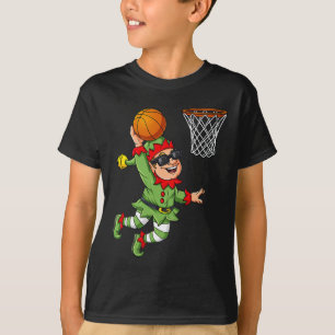 Christmas Elf Dunking A Basketball Fun Boys Kids X T-Shirt