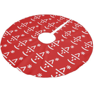 Christmas Elf Emoticon Xmas ASCII Text Art Brushed Polyester Tree Skirt