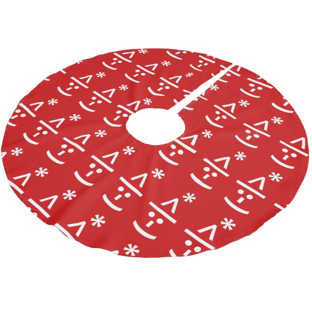 Christmas Elf Emoticon Xmas ASCII Text Art Brushed Polyester Tree Skirt (Angled)